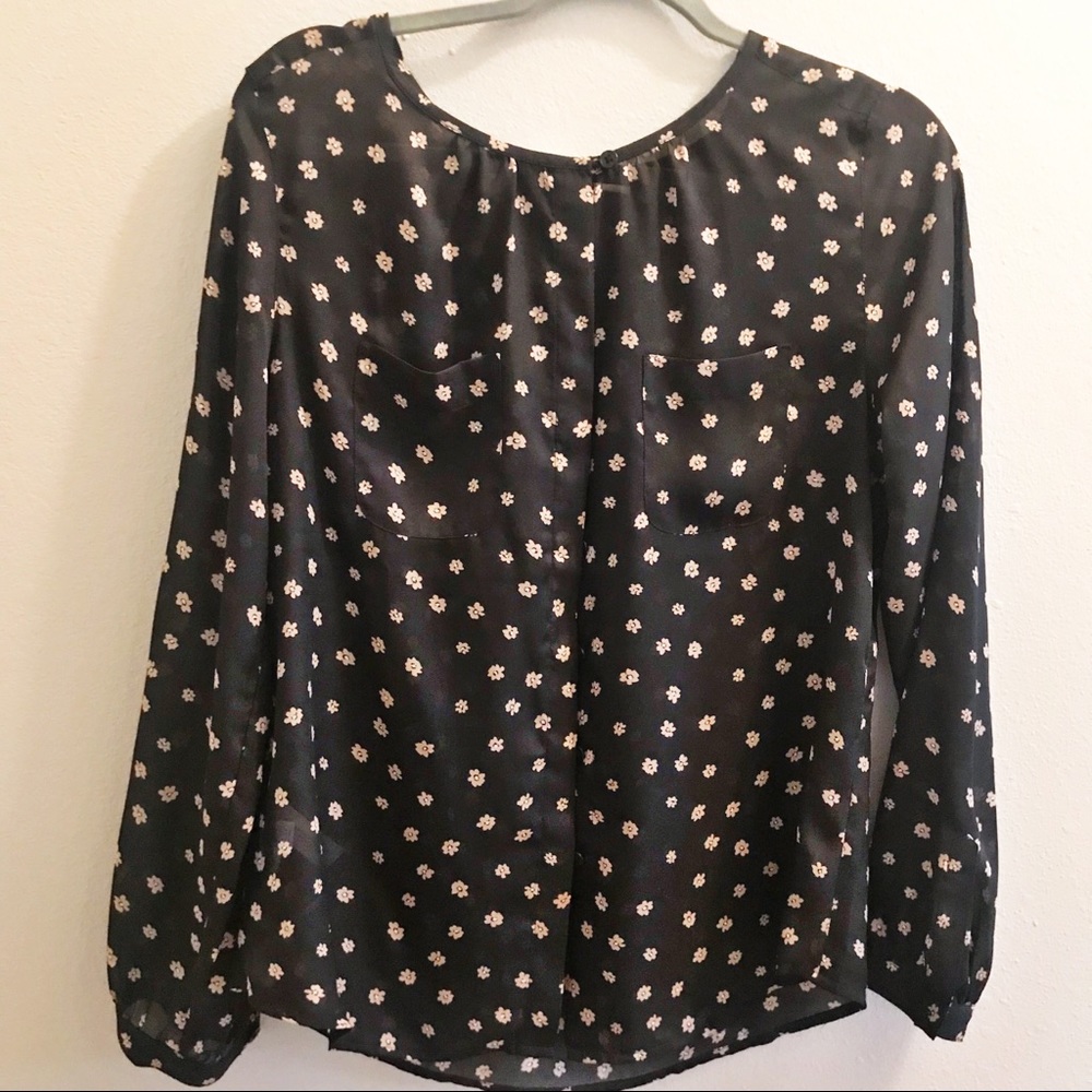 Loft sheer button up top brown M